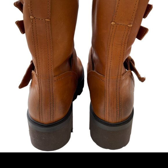 New Ross & Snow Lucky Waterproof Cognac Leather Moto Ankle Boots - Size 6.5 - Picture 4 of 6